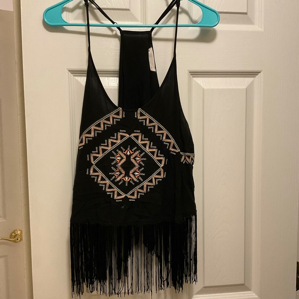 Woven fringe crop top